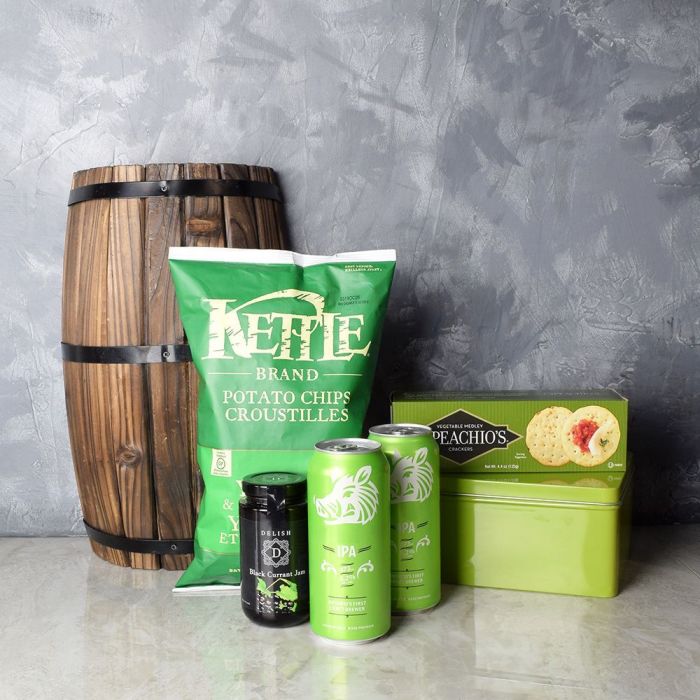 Beer and Gourmet Snack Tin Basket – how the gift is presented