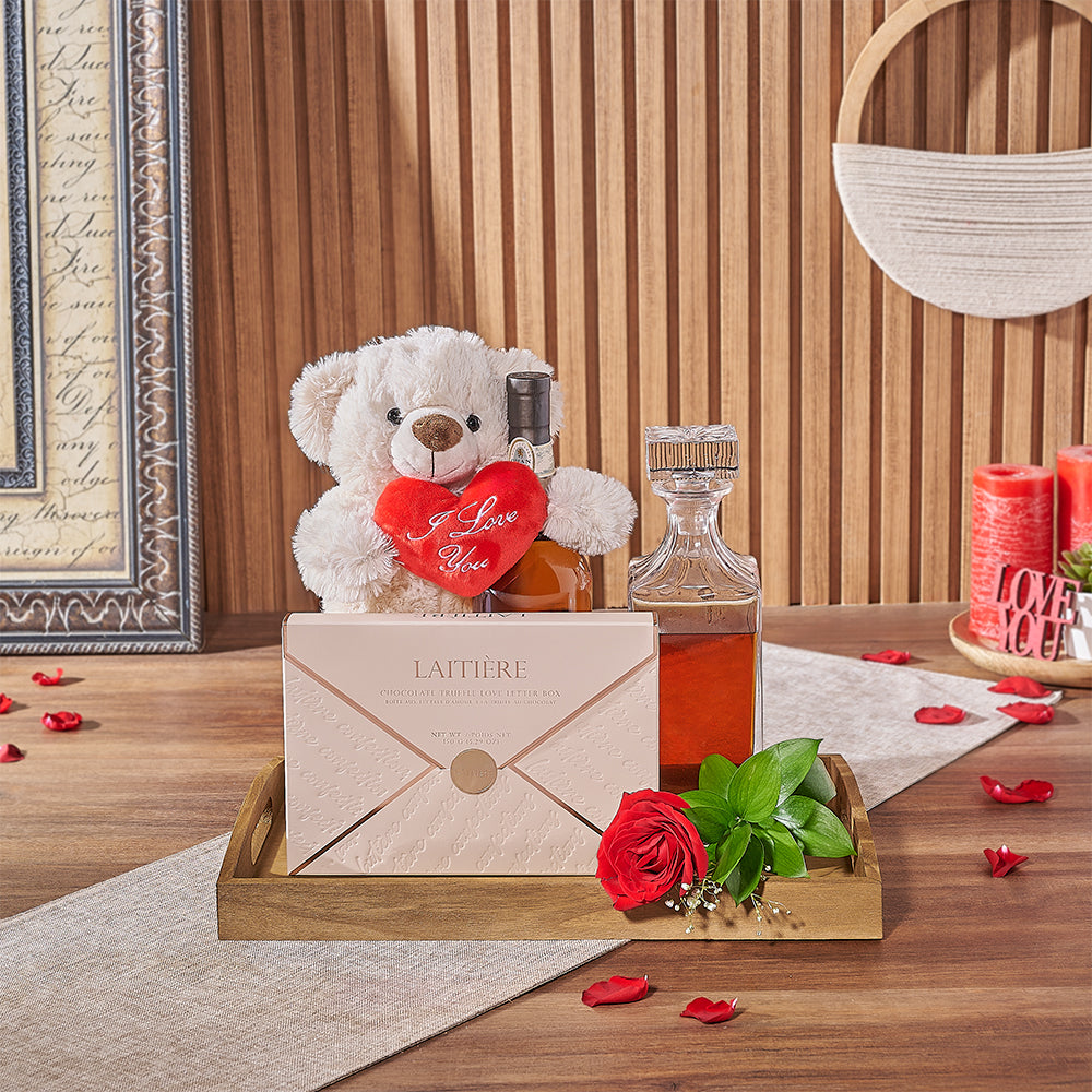 Palmerston Valentine’s Day Basket, liquor gift, liquor, chocolate gift, chocolate, valentines gift, valentines, America delivery