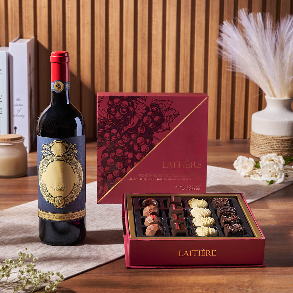 Wine Gift with Truffle Chocolates – how the gift is presented