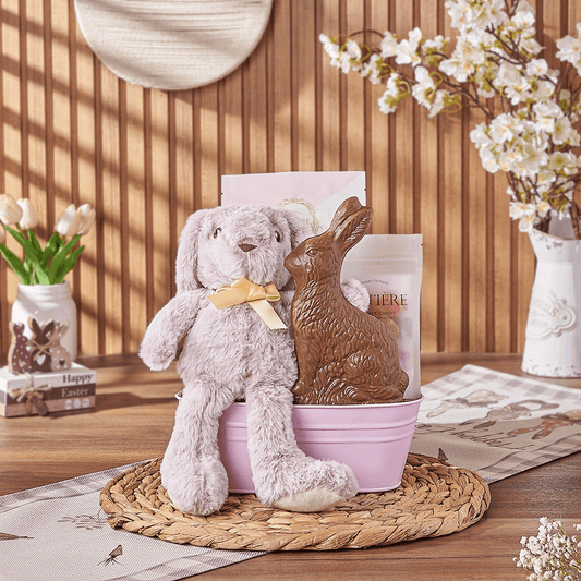 Pink Easter Bunny Gift Basket, chocolate gift, chocolate, easter gift, easter, America delivery