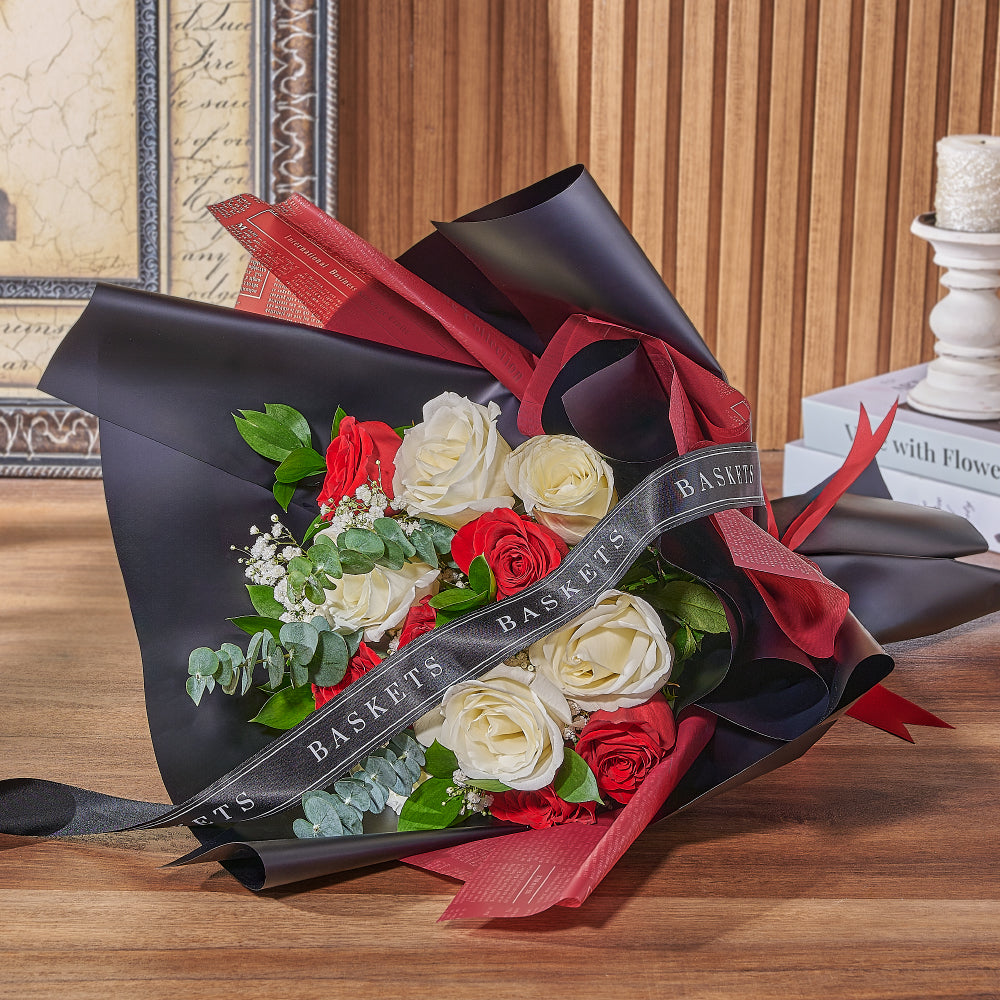 Red &amp; White Rose Bouquet, rose gift, rose, flower gift, flower, bouquet gift, bouquet, America delivery