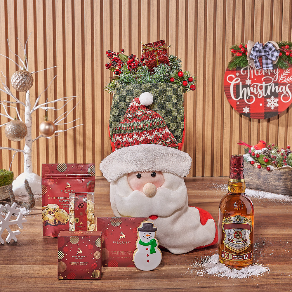 Santa Stocking &amp; Liquor Gift Set, liquor gift, liquor, Christmas gift, Christmas, chocolate gift, chocolate, cookie gift, cookie, America  delivery