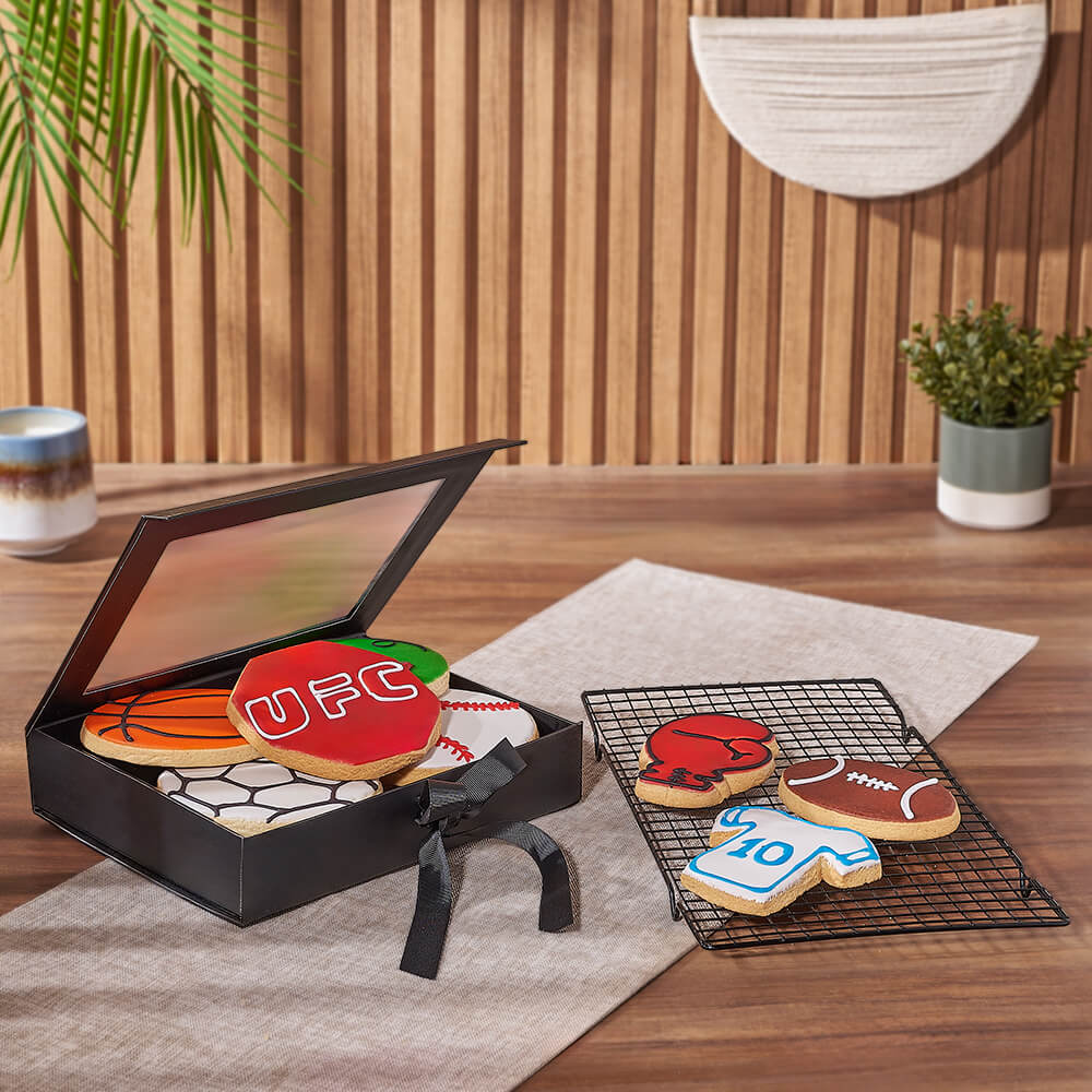 Sports-Themed Handmade Cookies Gift Basket – how the gift is presented