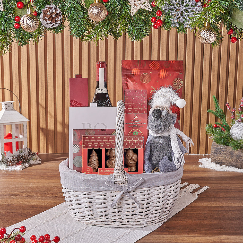 White Wicker Wine Gift Basket – how the gift is presented