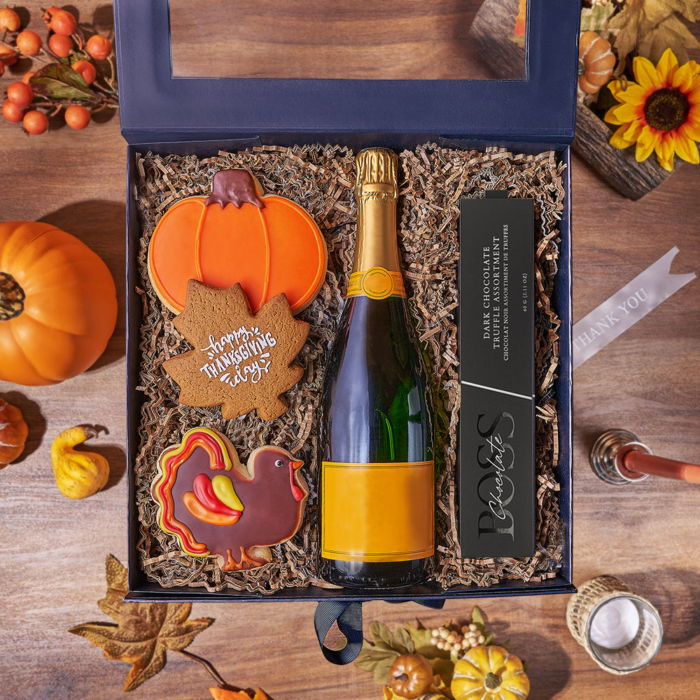 Thanksgiving Champagne &amp; Treat Box, champagne gift, champagne, sparkling wine gift, sparkling wine, cookie gift, cookie, thanksgiving gift, thanksgiving, America delivery