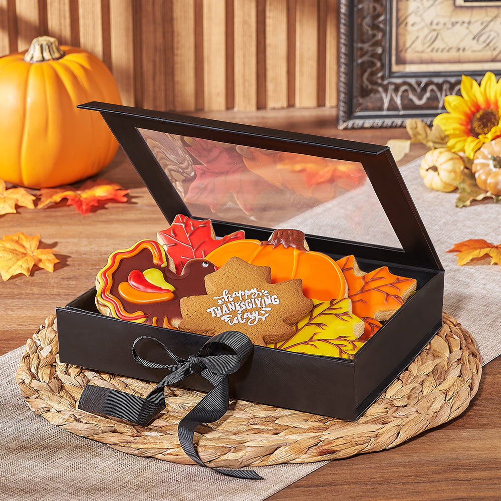 Black Gift Box Thanksgiving Cookies – how the gift is presented