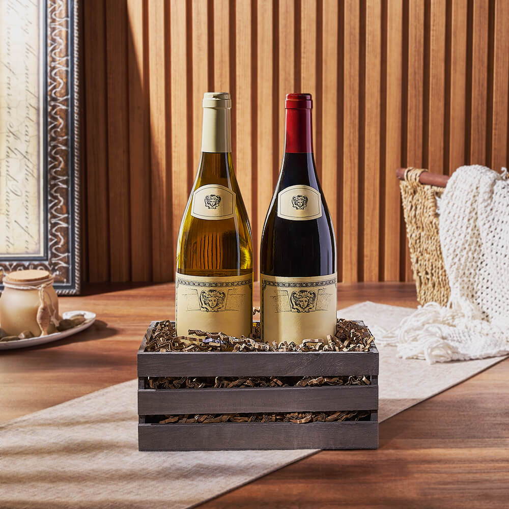 Wine Gift Basket with Dual Bottles – how the gift is presented