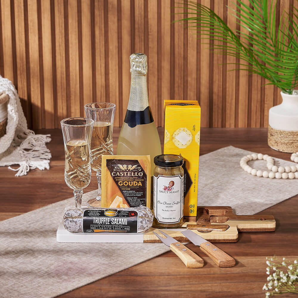 Toast to Meat &amp; Cheese Champagne Basket, champagne gift, champagne, sparkling wine gift, sparkling wine, charcuterie gift, charcuterie, America delivery
