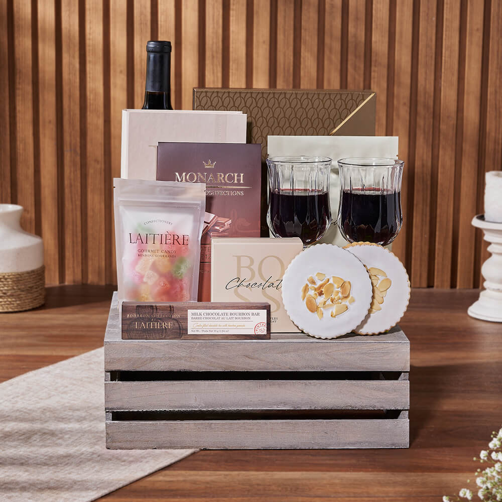 Ultimate Chocolate &amp; Wine Gift Crate, wine gift, wine, chocolate gift, chocolate, cookie gift, cookie, America delivery