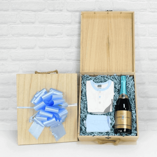 Welcome Home Baby Boy Celebration Gift From America Baskets - Champagne Gift Set - America Delivery.