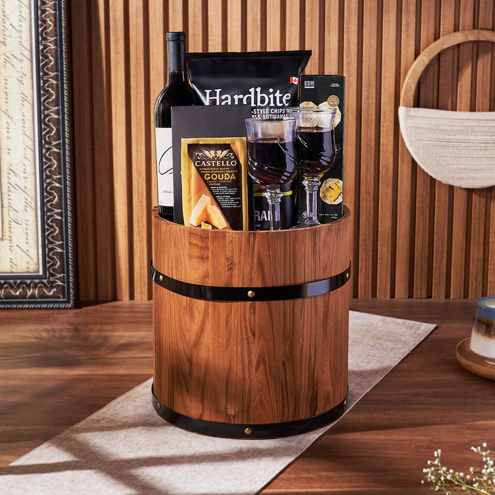 Wine &amp; Cheese Barrel, wine gift, wine, cheese gift, cheese, America delivery