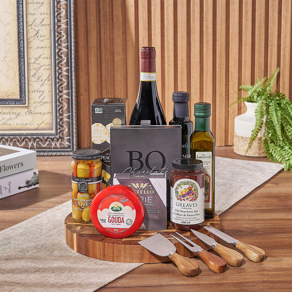 Wine &amp; Cheeseboard Gift, wine gift, wine, chocolate gift, chocolate, cheese gift, cheese, charcuterie gift, charcuterie, America delivery