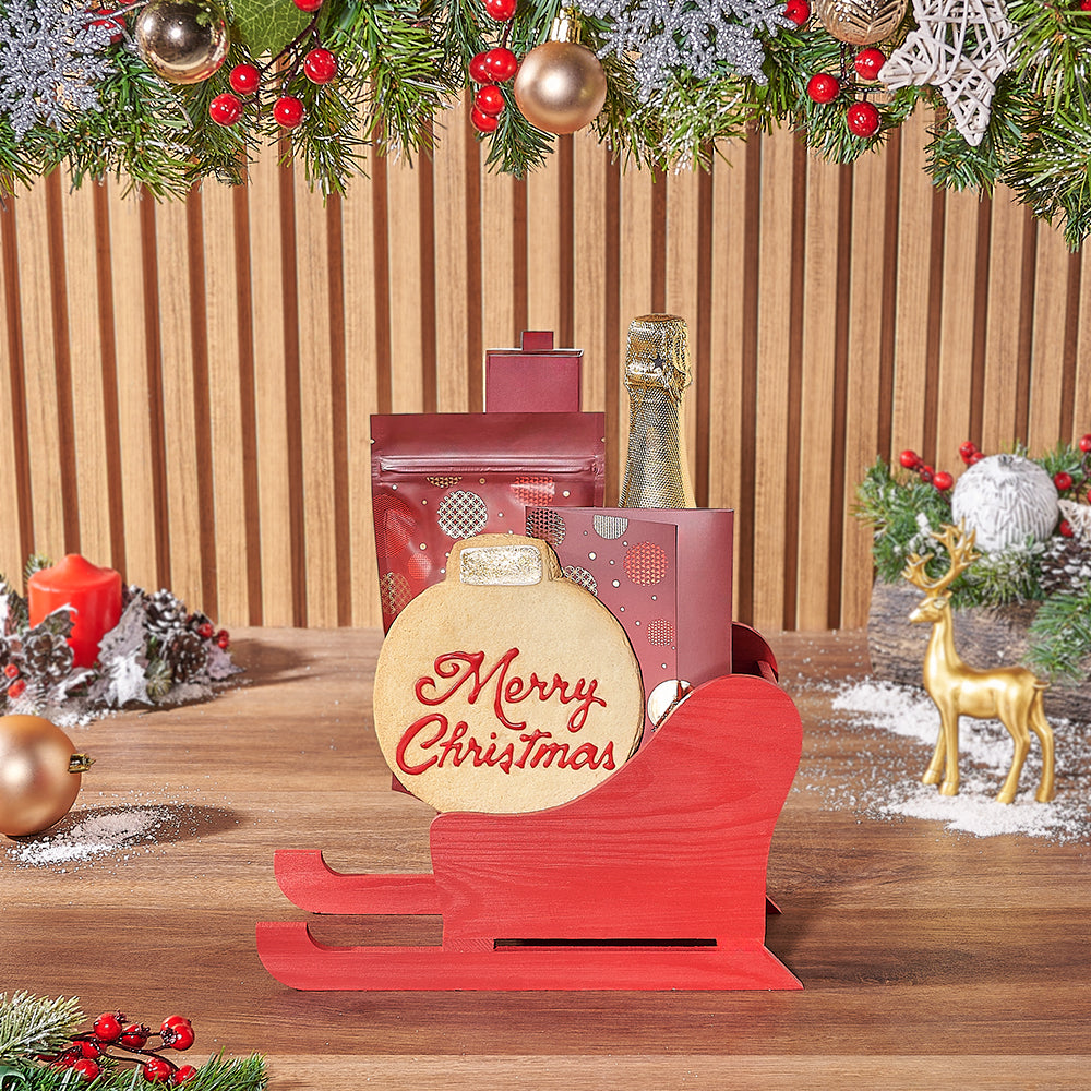 Holiday Sparkling Wine and Cookie Set – how the gift is presented