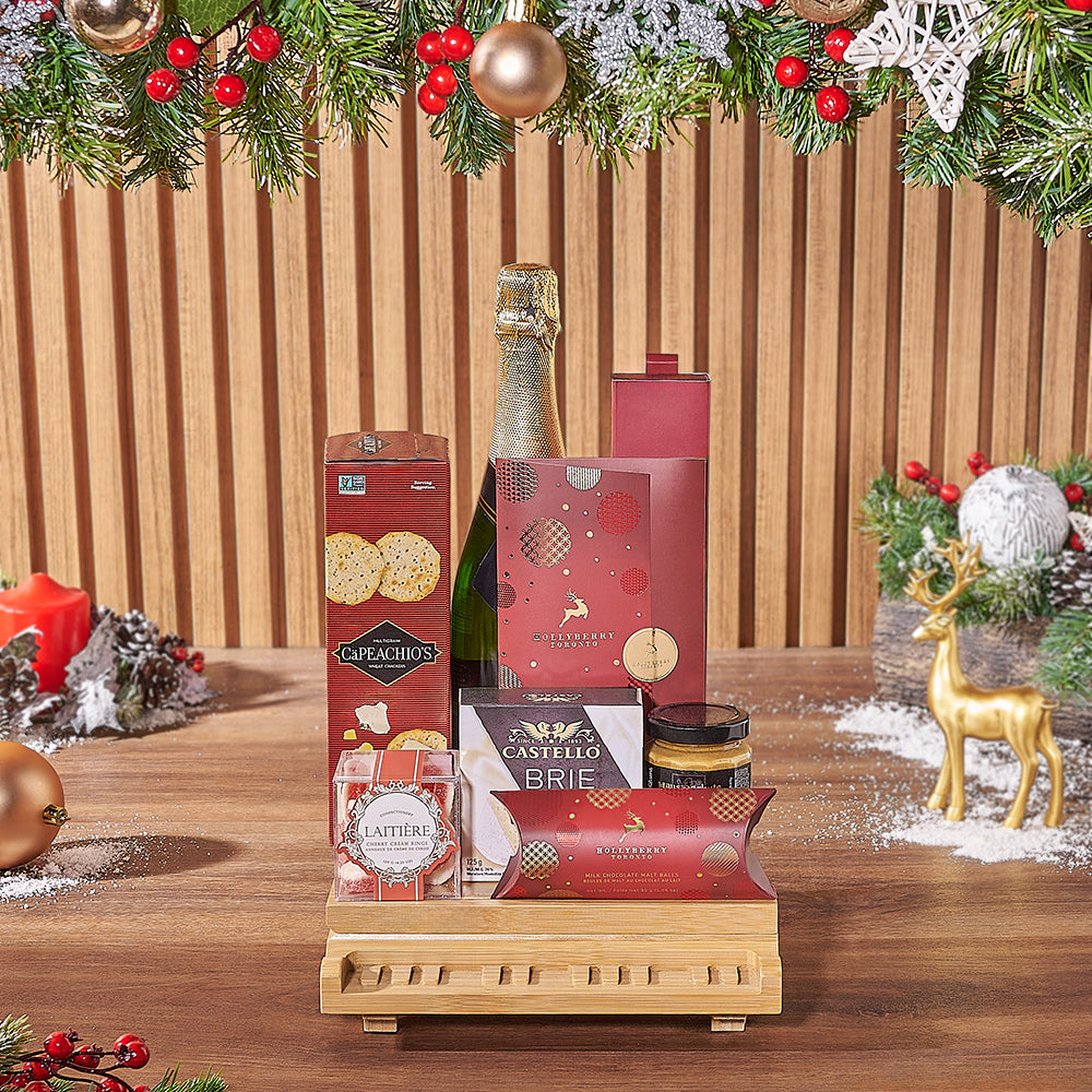 Yuletide Champagne &amp; Snack Basket, christmas gift, christmas, champagne gift, champagne, America delivery