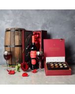 ValentineâWine & Chocolate Gift Basket, wine gift baskets, chocolate gift baskets, Valentine's Day gifts, gift baskets, romance