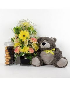 Floral Sunrise Mixed Bouquet & Plush Bear